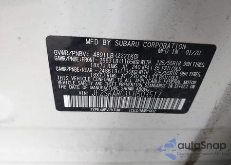 2020 Subaru Forester Sport from USA, damaged, VIN JF2SKARC1LH503517